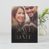 Sla onze datum Roos Gold Full Photo Black Gradient Save The Date (Staand voorkant)