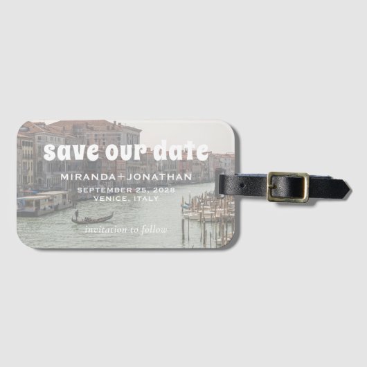 Sla onze datum van Venetië-bestemming op Bagagelabel (Voorkant (horizontaal))