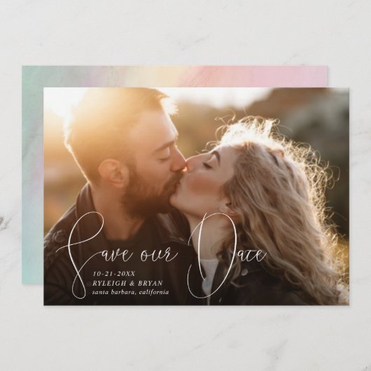 Sla onze datum verfijnde lijnen vloeiende pennenst kaart (Voorkant / Achterkant)