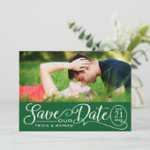 Sla onze datumbruiloft op | Elegant Script Kaart (Staand voorkant)