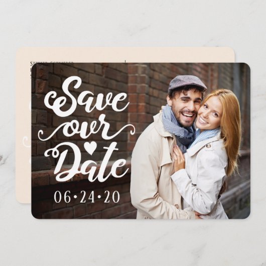 Sla onze datumbruiloft op | Handgeschreven Script- Kaart (Voorkant / Achterkant)