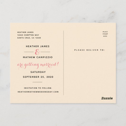 Sla onze trouwdatum op | handgeschreven  script briefkaart (Achterkant)