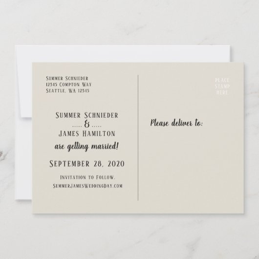 Sla onze trouwdatum op | handgeschreven script kaart (Achterkant)