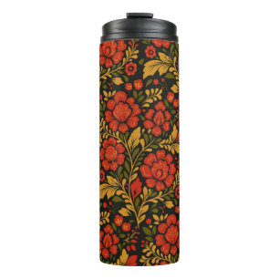 Slaafse nationale decoratieve bloempatroon thermosbeker