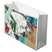 Slaande Witte Kat Kerst Inpakpapier Groot Cadeauzakje (Voorkant Gekanteld)