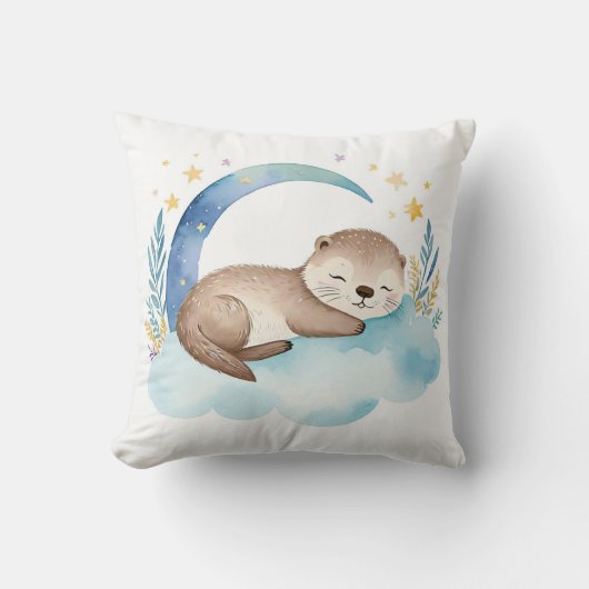 Slaap Baby Otter Boho Naam Kwekerij Kussen (Voorkant)