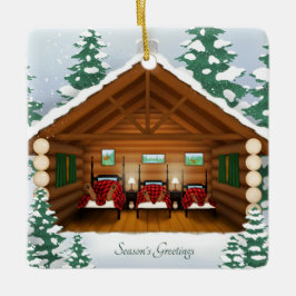 Slaap Beer Familie Woodland Cabin Gepersonaliseerd Keramisch Ornament