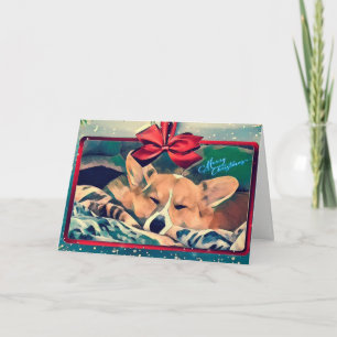 Slaap Corgi Kerstmis Feestdagen Kaart