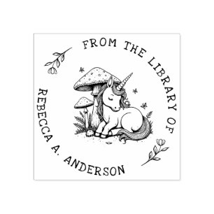 Slaap Eenhoorn Toadstool Bookplate Stamp Rubberstempel
