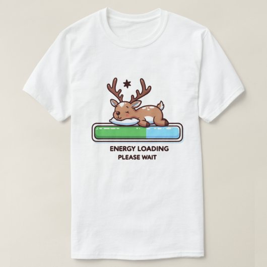 Slaap Grappig Rendier Lading Energie T-shirt (Design voorkant)