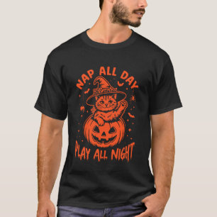 Slaap hele dag, speel de hele nacht. Leuke kat hek T-shirt