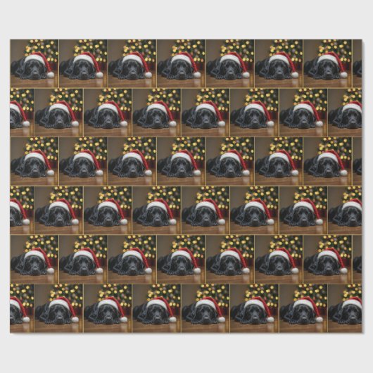 Slaap Kerst Zwarte Labrador Retriever Cadeaupapier (Vlak)