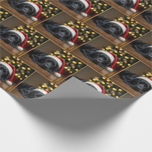 Slaap Kerst Zwarte Labrador Retriever Cadeaupapier (Hoek)