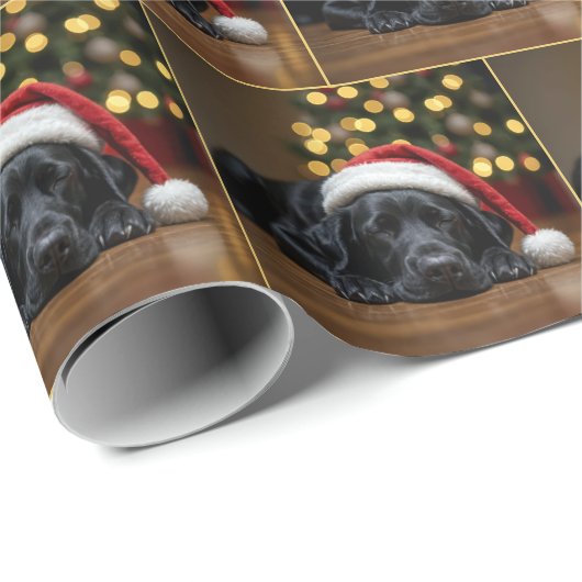 Slaap Kerst Zwarte Labrador Retriever Cadeaupapier (Rol Hoek)