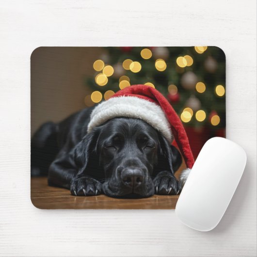 Slaap Kerst Zwarte Labrador Retriever Muismat (Met muis)