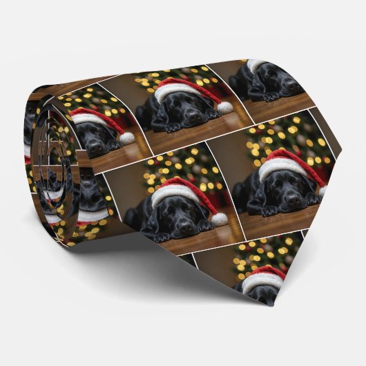 Slaap Kerst Zwarte Labrador Retriever Stropdas (Opgerold)