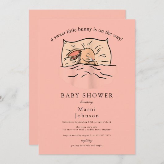 Slaap Konijn Baby Shower Uitnodiging (Voorkant / Achterkant)