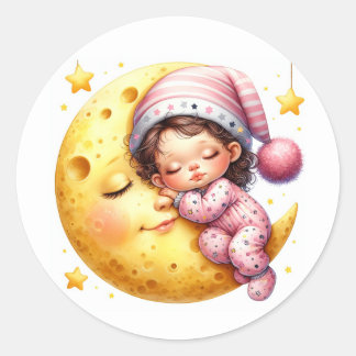 Slaap met de Maan Meisjes Baby Shower Ronde Sticker