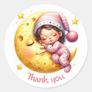 Slaap met de Maan Meisjes Baby Shower Ronde Sticker