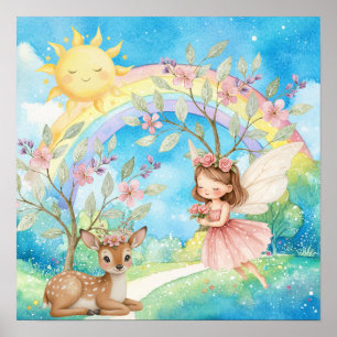 Slaap Mooie Regenboog Elfje & Herten Kinderkamer Poster