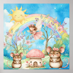 Slaap Mooie Regenboogfee & Muizen Kinderkamer Poster