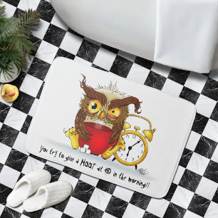 Slaap-Muts-Bruine Grappige Uil Koffie Illustratie Badmat
