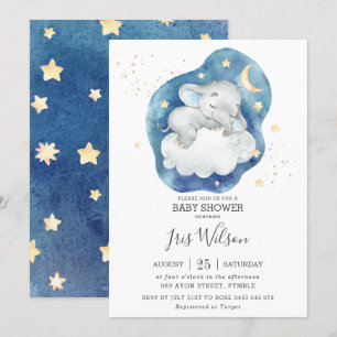 Slaap Olifant Twinkelende Ster Baby Shower Jongen Kaart