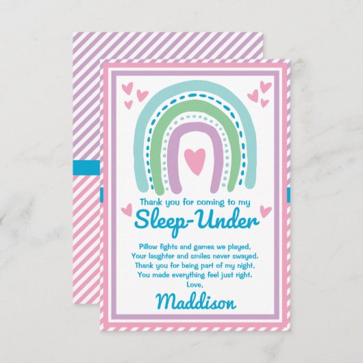 Slaap onder half slaapfeest over regenboog bedankkaart (Voorkant / Achterkant)