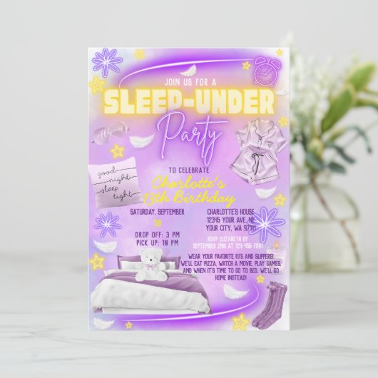 Slaap Onder Neon Glow Tween Meisjes Verjaardagsfee Kaart (Staand voorkant)