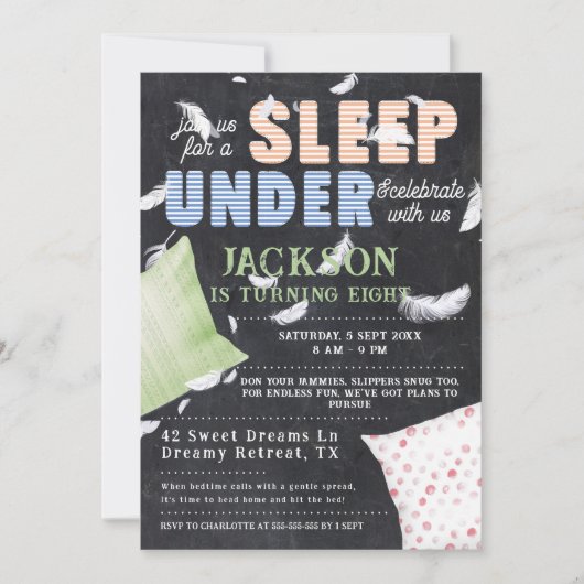 Slaap onder Schattigee Kleurrijke Sleepover Verjaa Kaart (Voorkant)