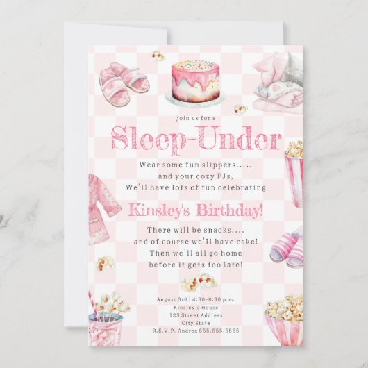 Slaap onder snacks partij meisjes verjaardag kaart (Voorkant)