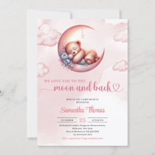 Slaap Teddy beer maan en terug meisje baby shower Kaart