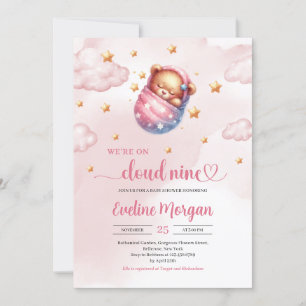 Slaap teddybeer wolk negen meisje baby shower kaart