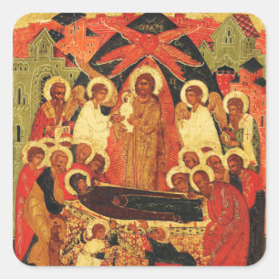 Slaap van de Moeder Gods orthodoxe icoon Vierkante Sticker