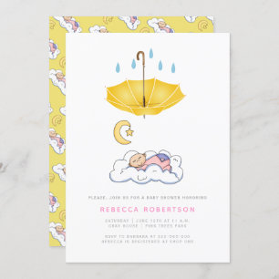 Slaapbaby meisje douche geel paraplu kaart