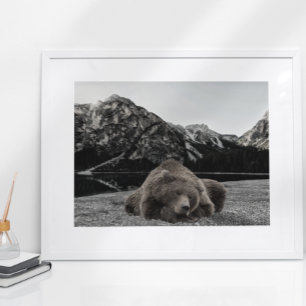 Slaapbeer Rustieke Hut Decor Landschap Poster
