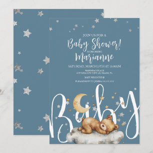 Slaapbeerjongen Sterren Baby Shower Uitnodiging