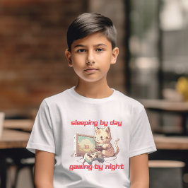 "Slaapend-by-Day Gaming by Night" Cat Video Game T-shirt