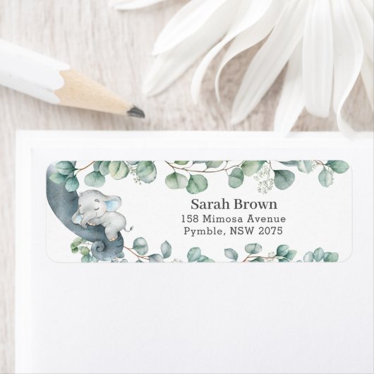 Slaapend ellephant Greenery Return Address Label (Insitu)