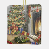 Slaapend Kat bij de kerstboom Keramisch Ornament (Links)