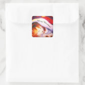 Slaapend kat met vrolijk kerstfeest vierkante sticker (Tas)