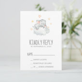 Slaapend klein olifant Baby shower RSVP Kaartje (Staand voorkant)