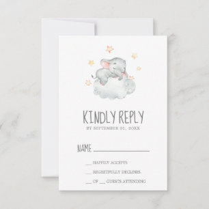 Slaapend klein olifant Baby shower RSVP Kaartje