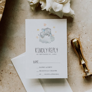 Slaapend kleine olifant Baby shower RSVP Kaartje