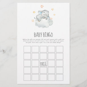 Slaapend kleine olifant Boy Baby Bingo Game Flyer