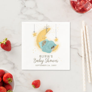 Slaapend Teddy Bear Moon Stars Boy Baby shower Servet