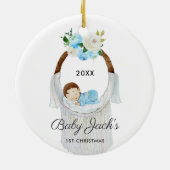 Slaapende Baby Bassinet Personalized Boy 1st Xmas Keramisch Ornament (Achterkant)