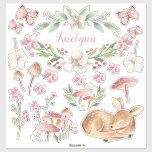 Slaapende Baby Deer Pink Mushroom Patch Set Stisch Sticker