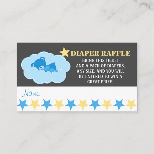 Slaapende blauwe Teddy Bear Diaper Raffle Tickets Informatiekaartje (Voorkant)