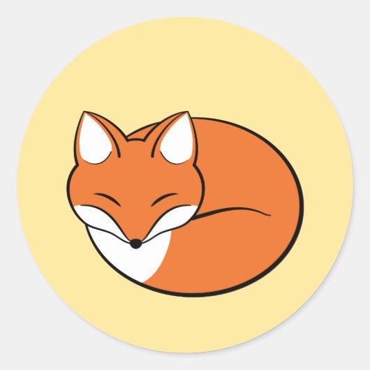 Slaapende Cartoon Fox op geel Ronde Sticker (Voorkant)
